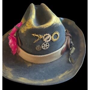 Vtg Custom Resistol Womens Steampunk Flowers, Pins Cowboy Cowgirl Hat Unique